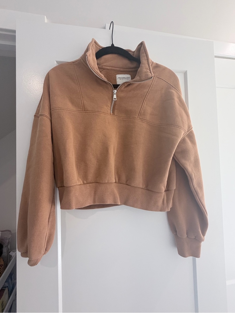 Abercrombie & Fitch Cropped Quarter-Zip Pullover - Tan